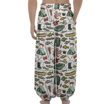 Fishing Equipment Pattern Print Lantern Pants