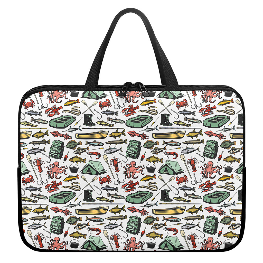 Fishing Equipment Pattern Print Laptop Sleeve With Handle