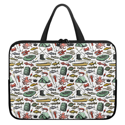 Fishing Equipment Pattern Print Laptop Sleeve With Handle