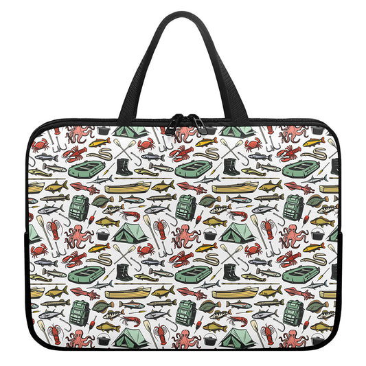 Fishing Equipment Pattern Print Laptop Sleeve With Handle