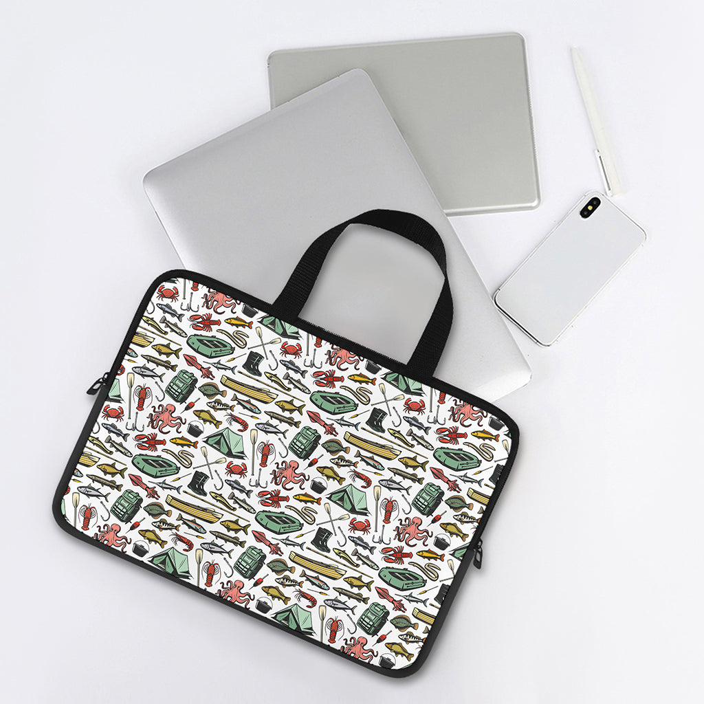Fishing Equipment Pattern Print Laptop Sleeve With Handle