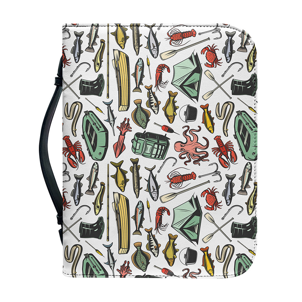 Fishing Equipment Pattern Print Leather Bible Cover