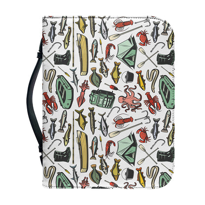 Fishing Equipment Pattern Print Leather Bible Cover
