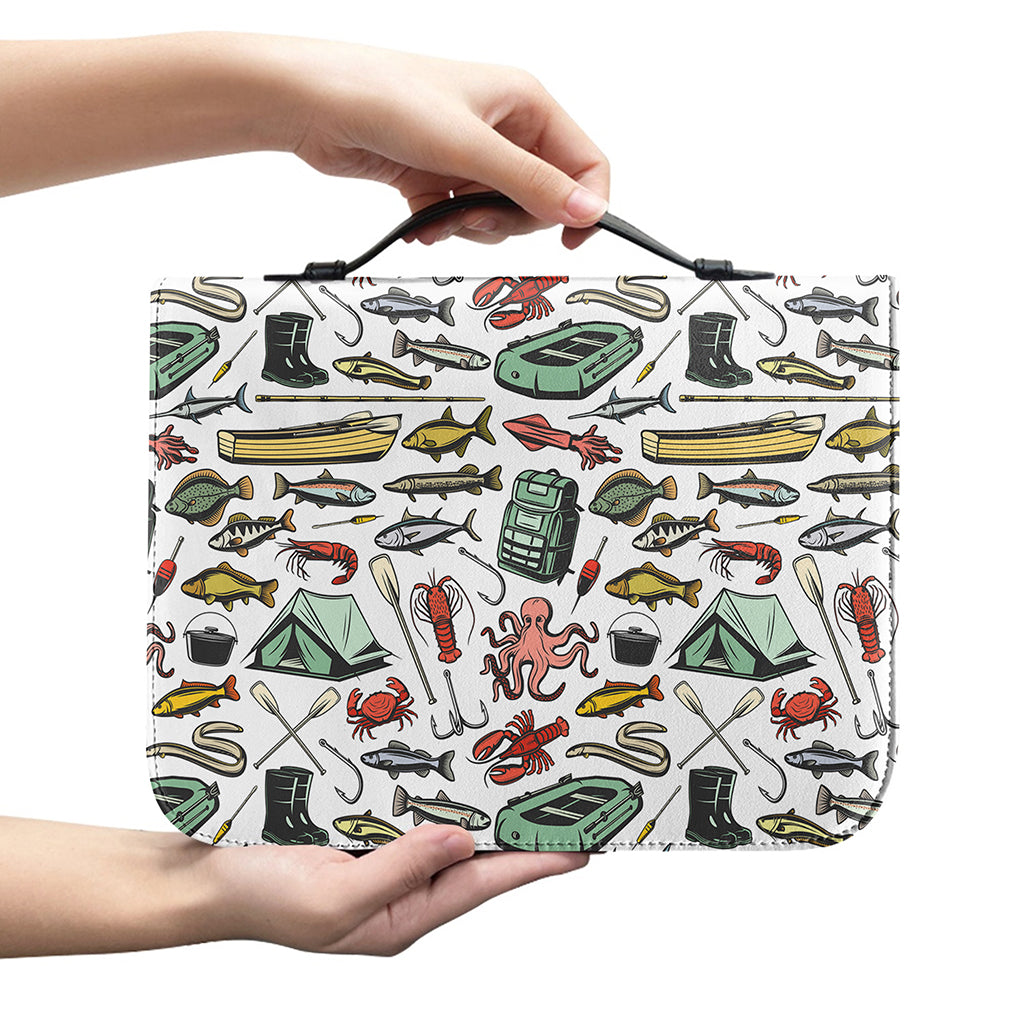 Fishing Equipment Pattern Print Leather Bible Cover