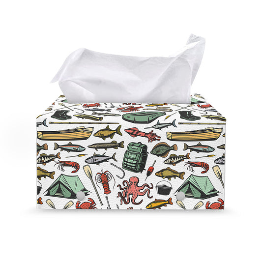 Fishing Equipment Pattern Print Leather Tissue Box Cover