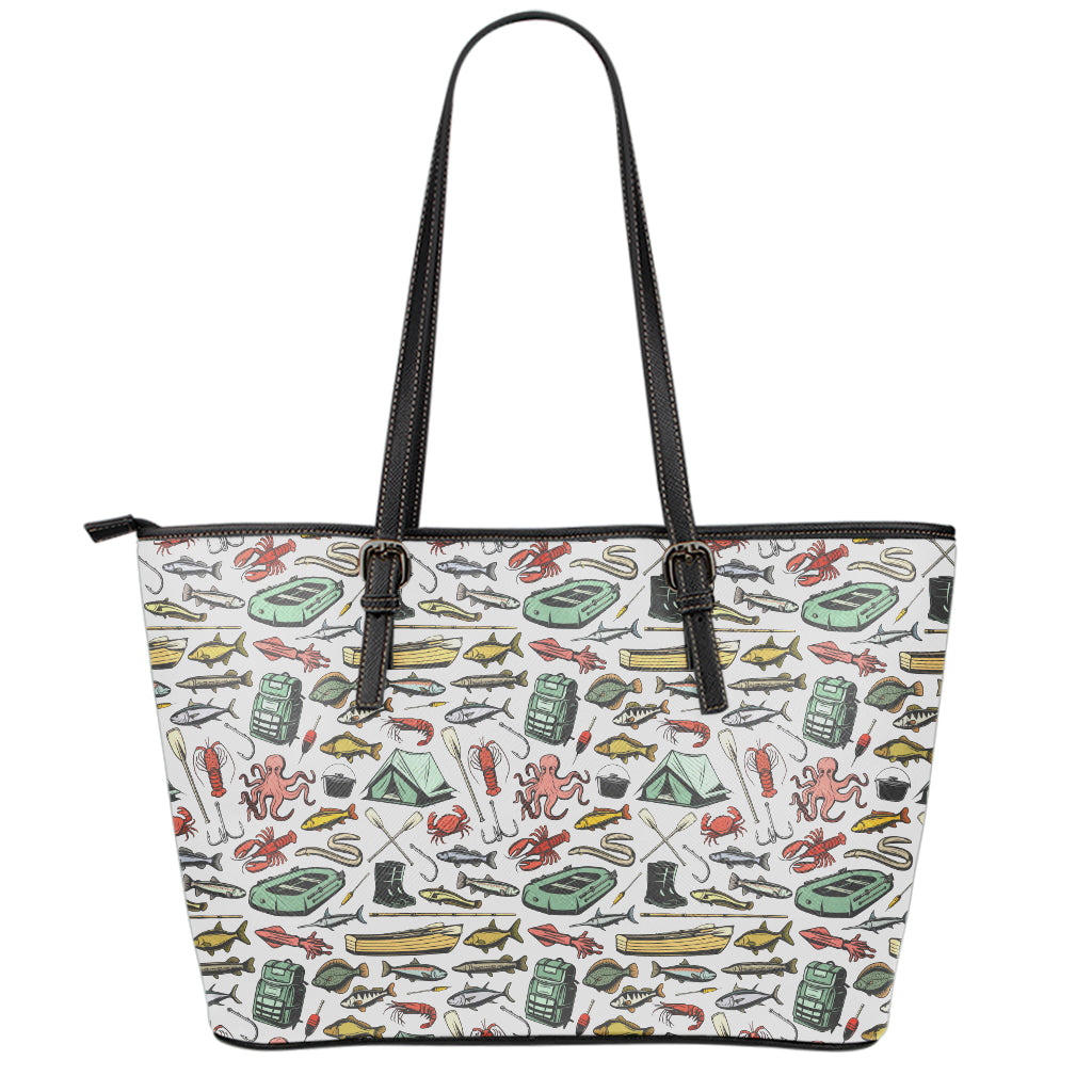 Fishing Equipment Pattern Print Leather Tote Bag