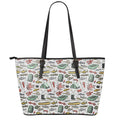 Fishing Equipment Pattern Print Leather Tote Bag With Zipper