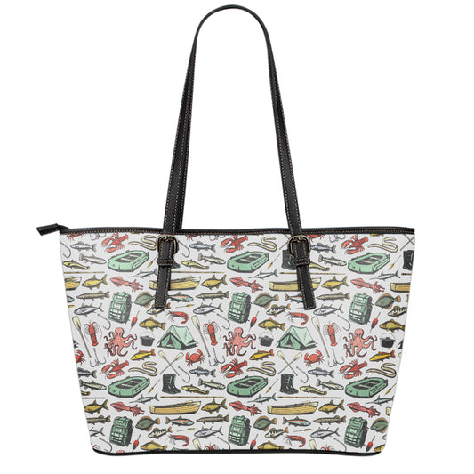 Fishing Equipment Pattern Print Leather Tote Bag
