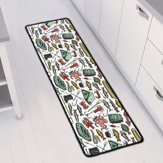 Fishing Equipment Pattern Print Long Kitchen Mat