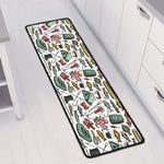 Fishing Equipment Pattern Print Long Kitchen Mat