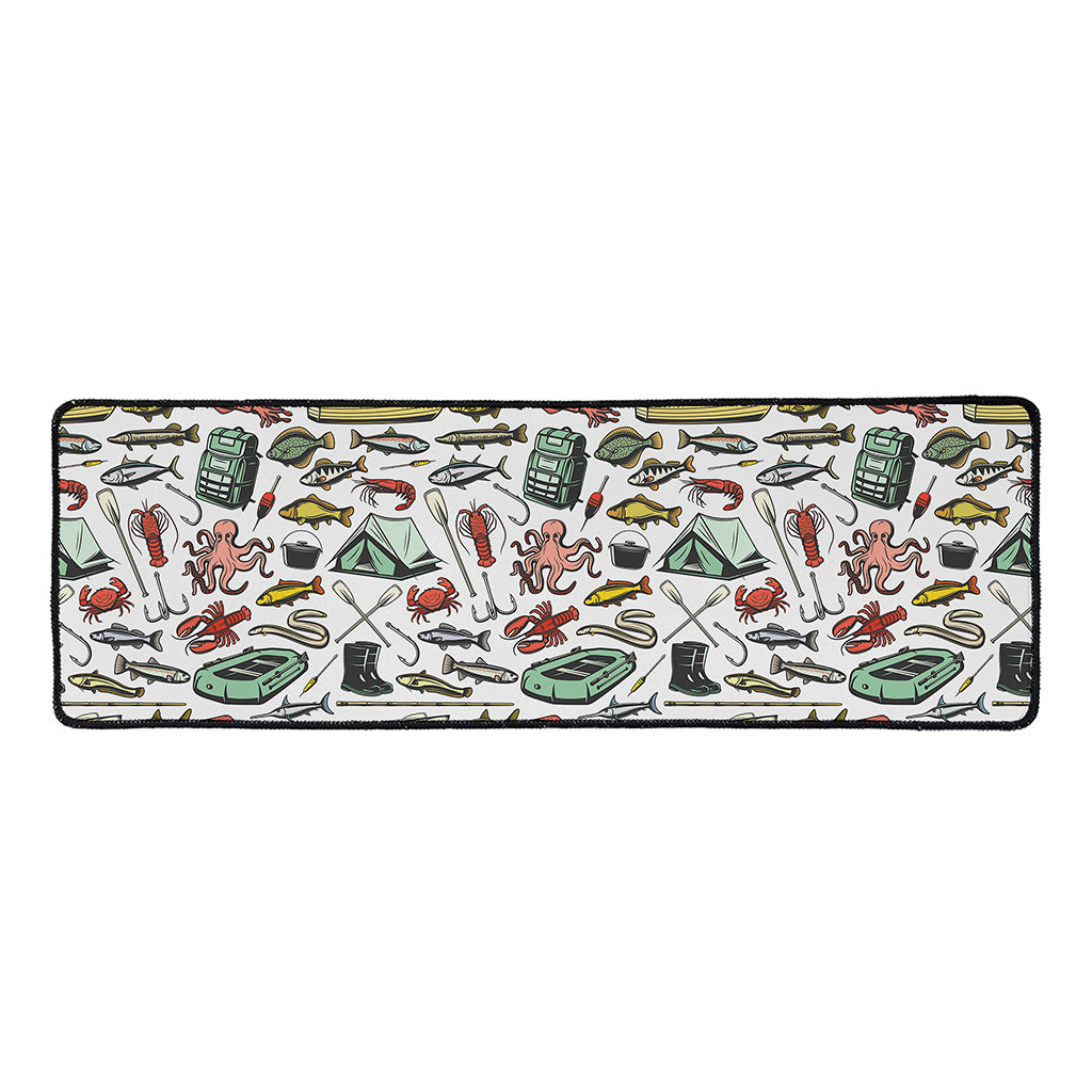 Fishing Equipment Pattern Print Long Kitchen Mat