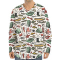 Fishing Equipment Pattern Print Long Sleeve Baseball Jersey