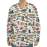 Fishing Equipment Pattern Print Long Sleeve Baseball Jersey