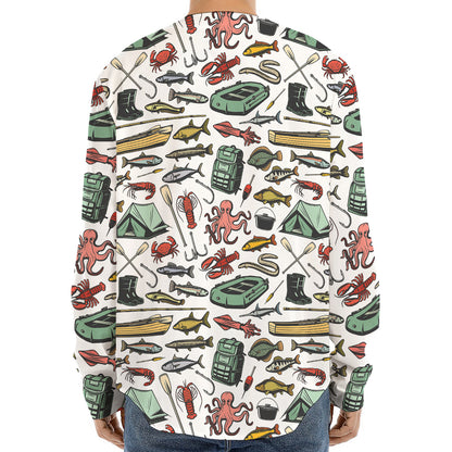Fishing Equipment Pattern Print Long Sleeve Baseball Jersey