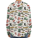 Fishing Equipment Pattern Print Long Sleeve Baseball Jersey