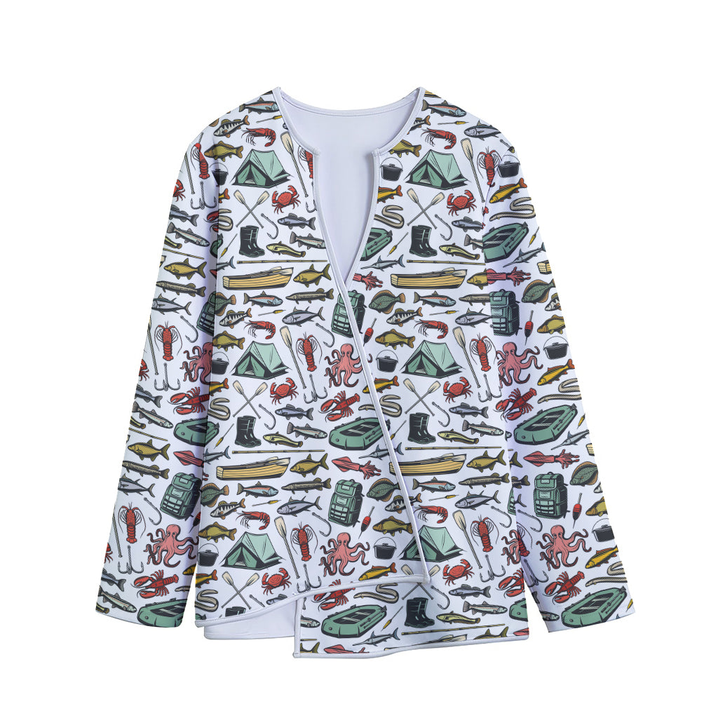 Fishing Equipment Pattern Print Long Sleeve Short Coat