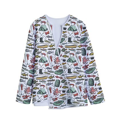 Fishing Equipment Pattern Print Long Sleeve Short Coat