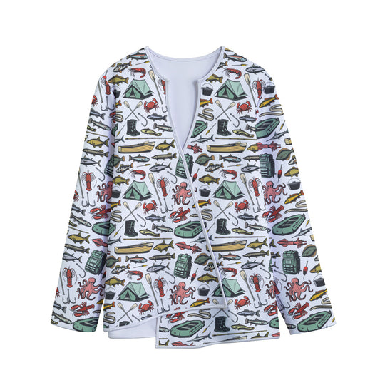 Fishing Equipment Pattern Print Long Sleeve Short Coat