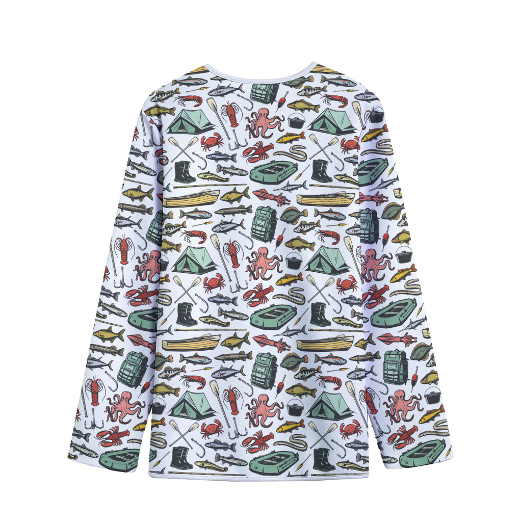 Fishing Equipment Pattern Print Long Sleeve Short Coat