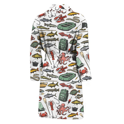 Fishing Equipment Pattern Print Men's Bathrobe
