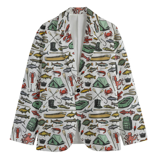 Fishing Equipment Pattern Print Men's Blazer