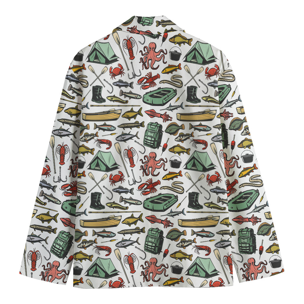 Fishing Equipment Pattern Print Men's Blazer