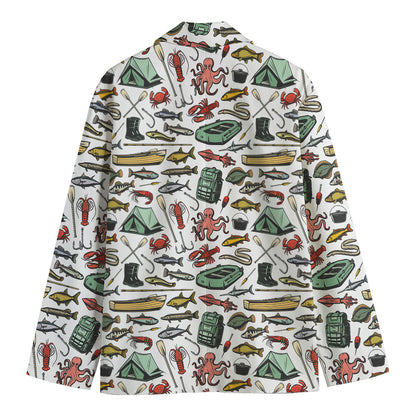 Fishing Equipment Pattern Print Men's Blazer