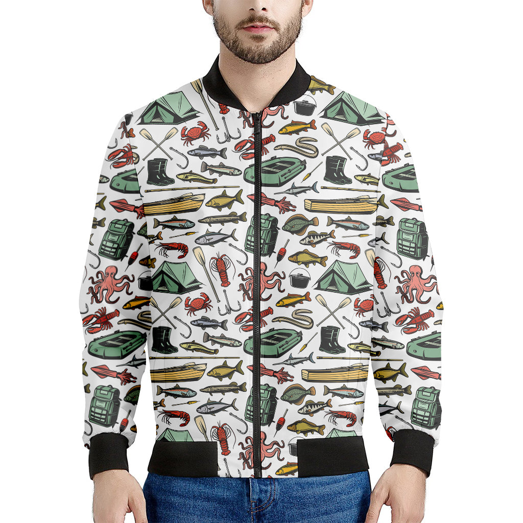 Fishing Equipment Pattern Print Men's Bomber Jacket