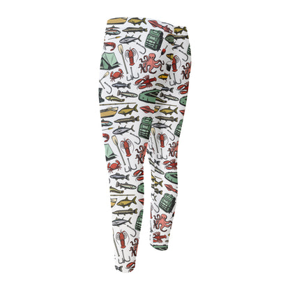 Fishing Equipment Pattern Print Men's Compression Pants