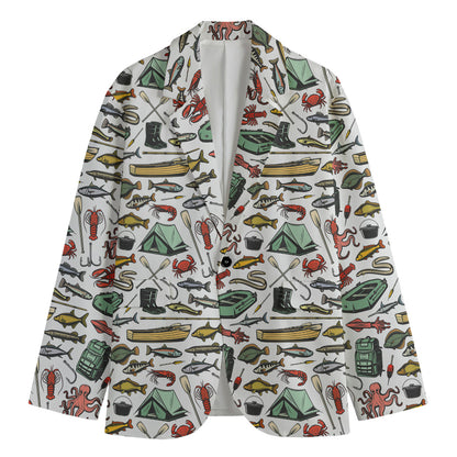 Fishing Equipment Pattern Print Men's Cotton Blazer