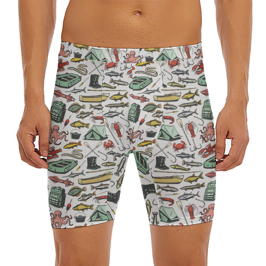 Fishing Equipment Pattern Print Men's Long Boxer Briefs