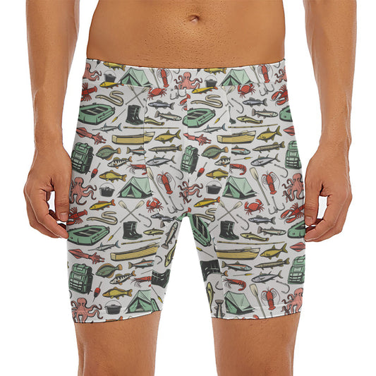 Fishing Equipment Pattern Print Men's Long Boxer Briefs