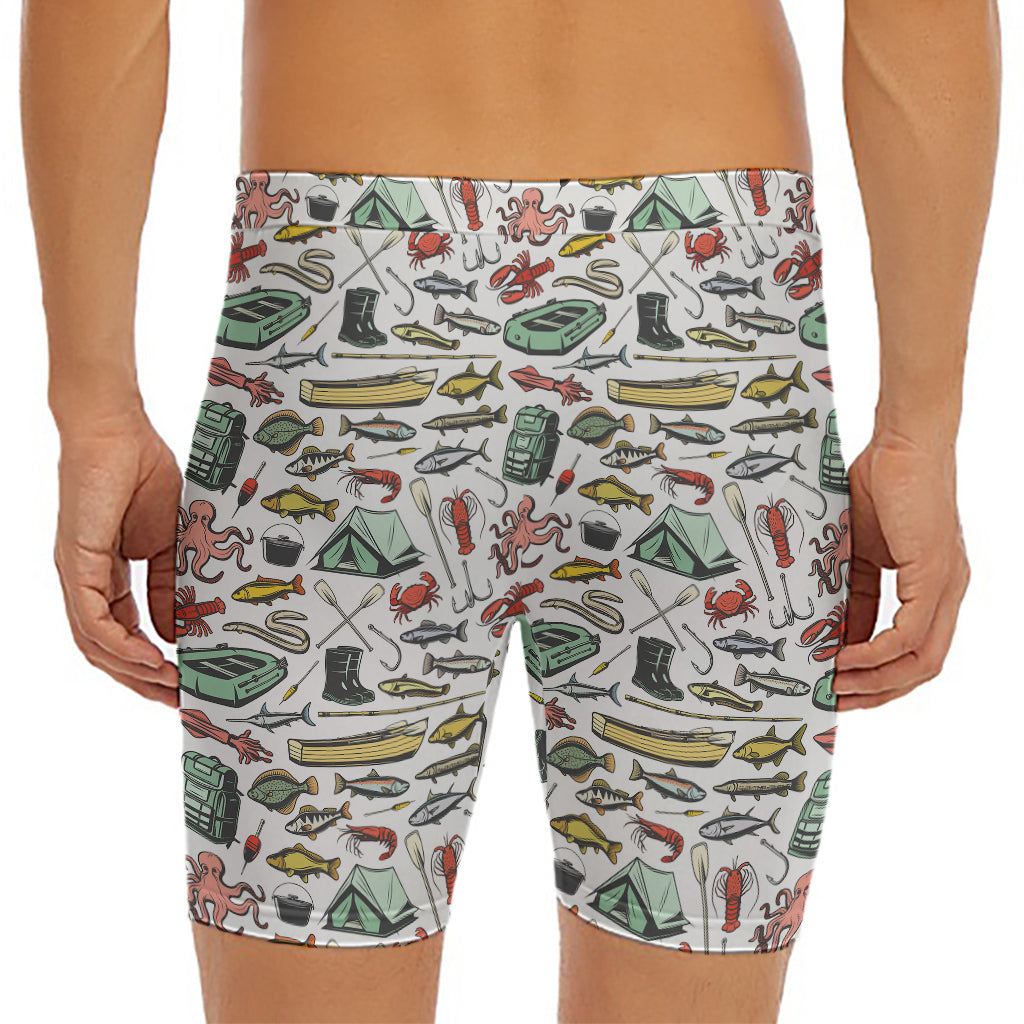 Fishing Equipment Pattern Print Men's Long Boxer Briefs