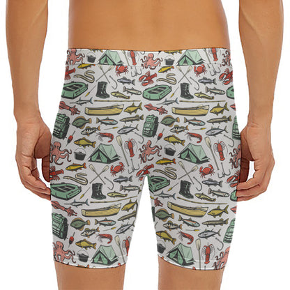 Fishing Equipment Pattern Print Men's Long Boxer Briefs