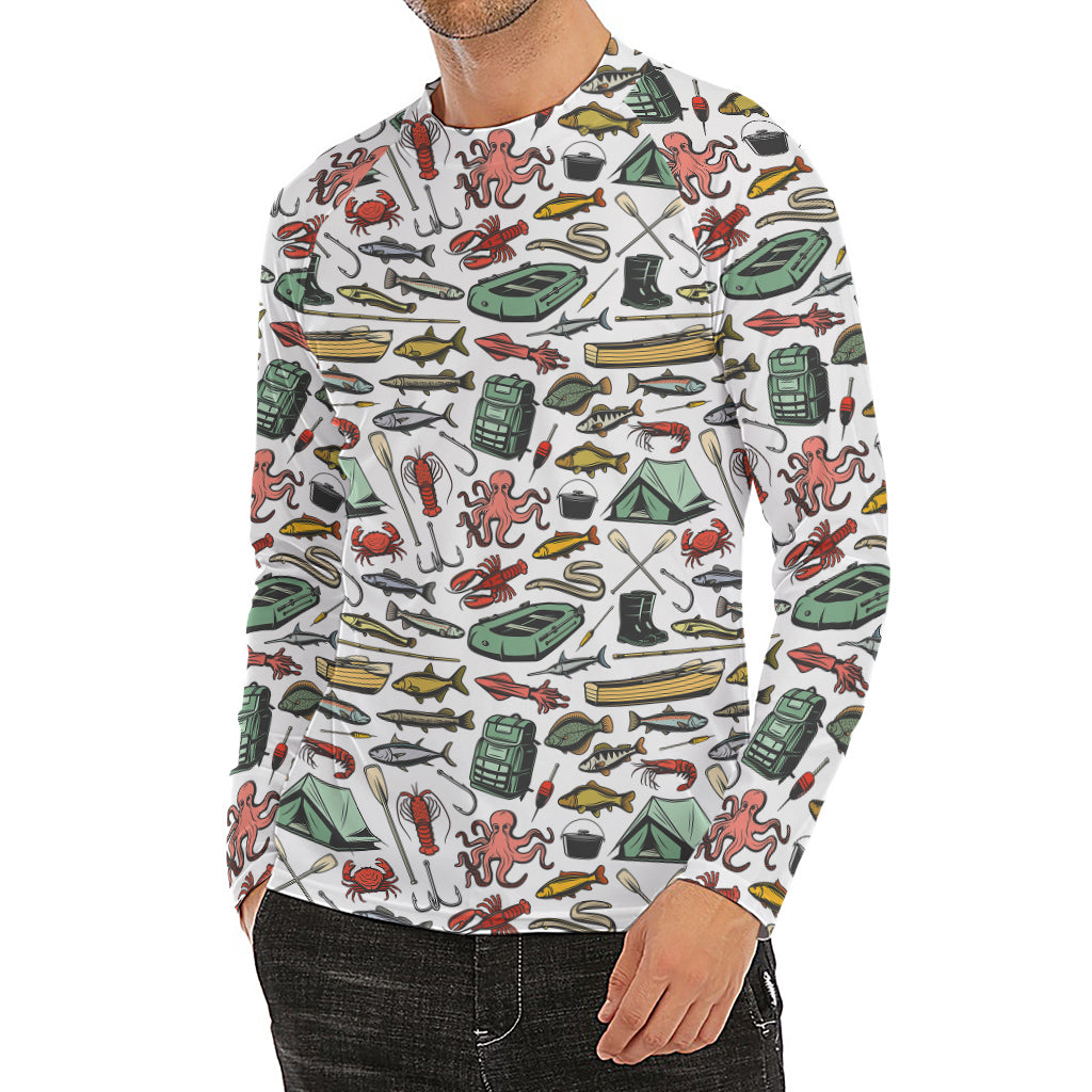 Fishing Equipment Pattern Print Men's Long Sleeve Rash Guard