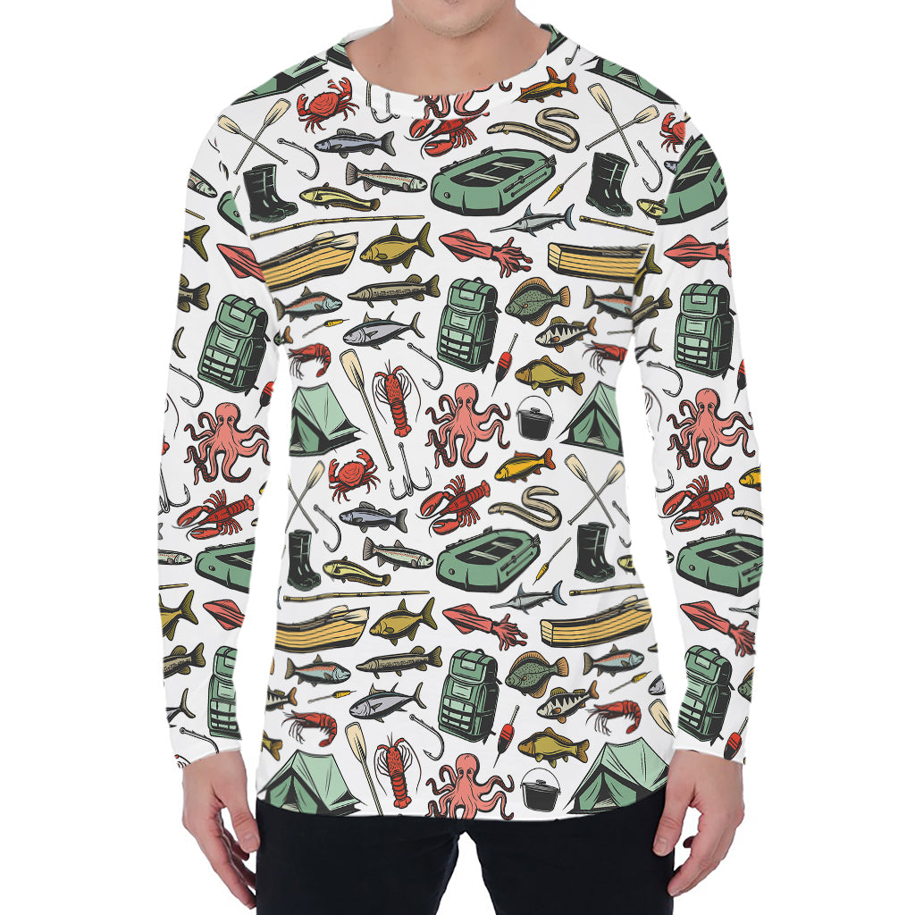 Fishing Equipment Pattern Print Men's Long Sleeve T-Shirt