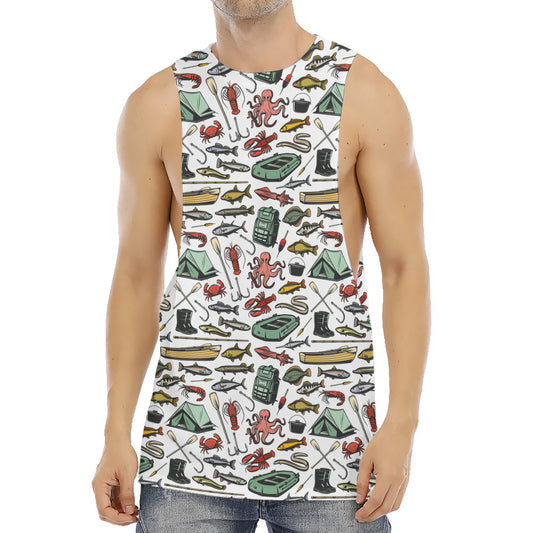 Fishing Equipment Pattern Print Men's Muscle Tank Top