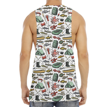 Fishing Equipment Pattern Print Men's Muscle Tank Top