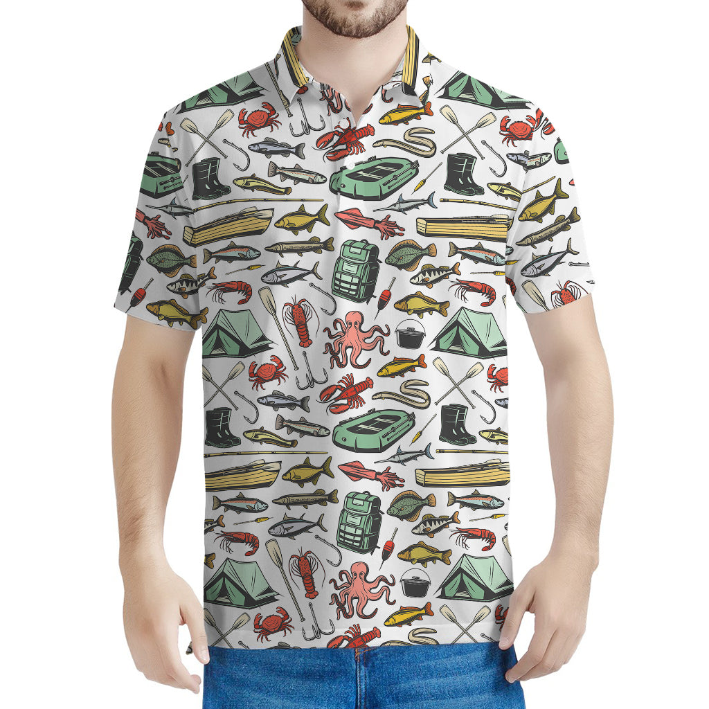 Fishing Equipment Pattern Print Men's Polo Shirt