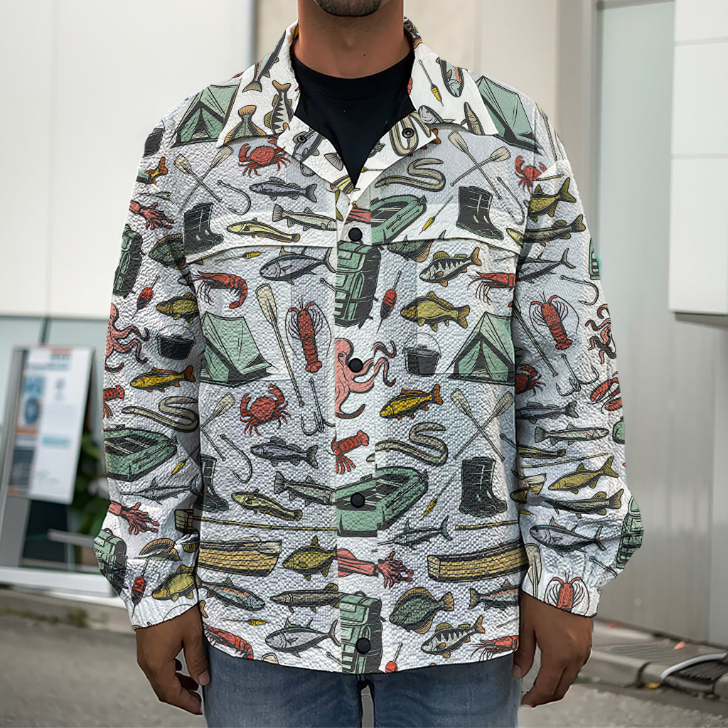Fishing Equipment Pattern Print Men's Shirt Jacket
