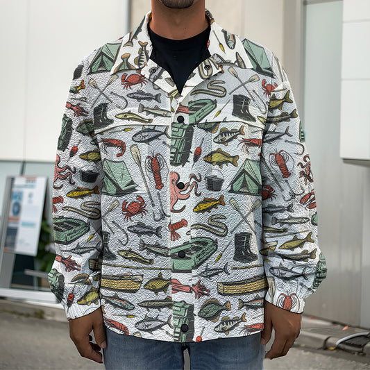 Fishing Equipment Pattern Print Men's Shirt Jacket
