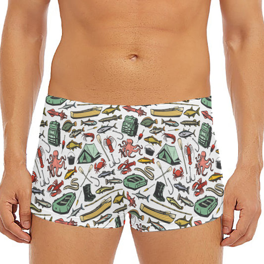 Fishing Equipment Pattern Print Men's Short Boxer Briefs