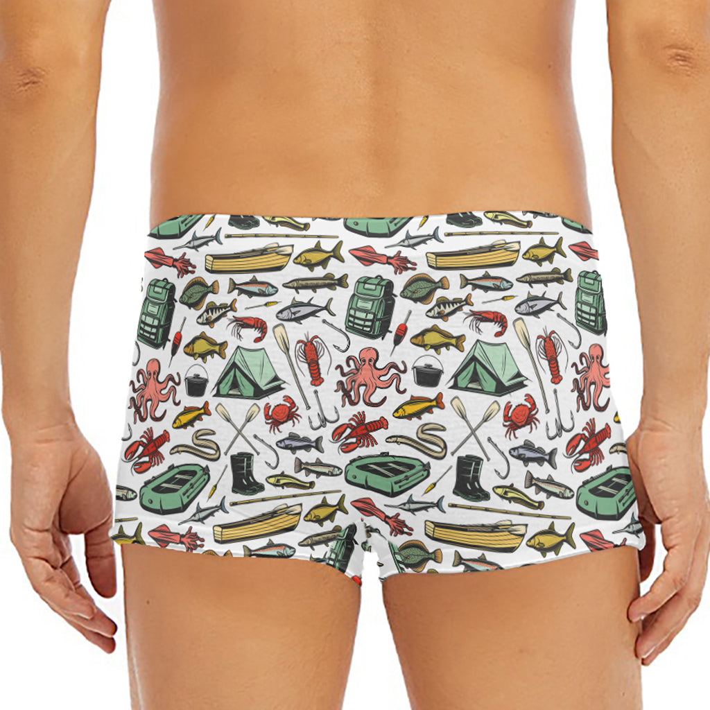 Fishing Equipment Pattern Print Men's Short Boxer Briefs