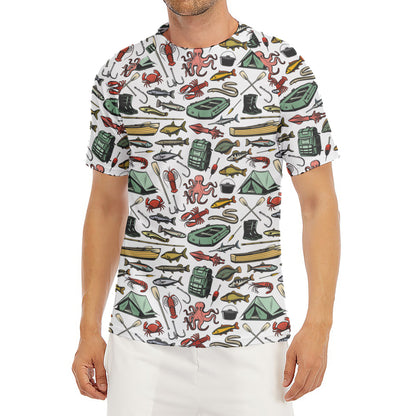 Fishing Equipment Pattern Print Men's Short Sleeve Rash Guard