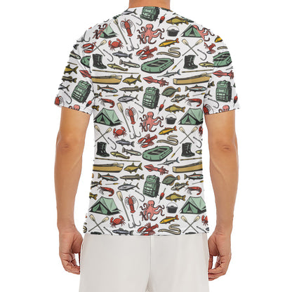 Fishing Equipment Pattern Print Men's Short Sleeve Rash Guard