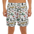 Fishing Equipment Pattern Print Men's Split Running Shorts