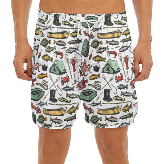 Fishing Equipment Pattern Print Men's Split Running Shorts