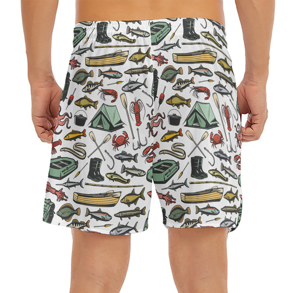 Fishing Equipment Pattern Print Men's Split Running Shorts