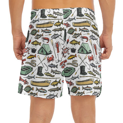 Fishing Equipment Pattern Print Men's Split Running Shorts