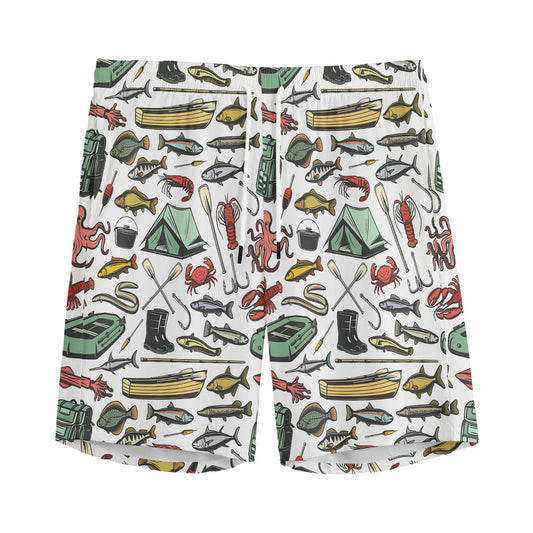 Fishing Equipment Pattern Print Men's Sports Shorts